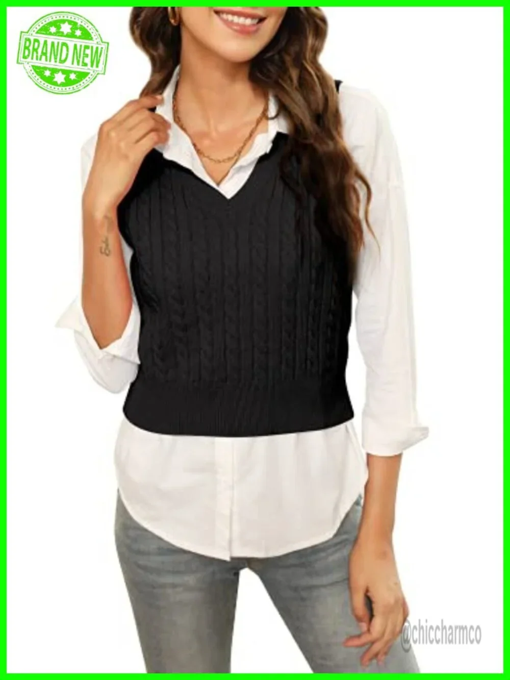 Women's Knitted V-Neck Vest Argyle Plaid Preppy Sleeveless Pullover Crop